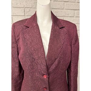 Morgan Miller Women's Burgundy Brocade 2 PCs Skirt Suit Size 10